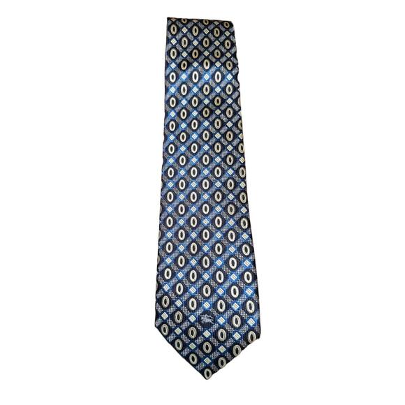 NWT Burberrys Mens Tie Navy Blue Patterned Geometric Logo Vintage - Picture 1 of 3